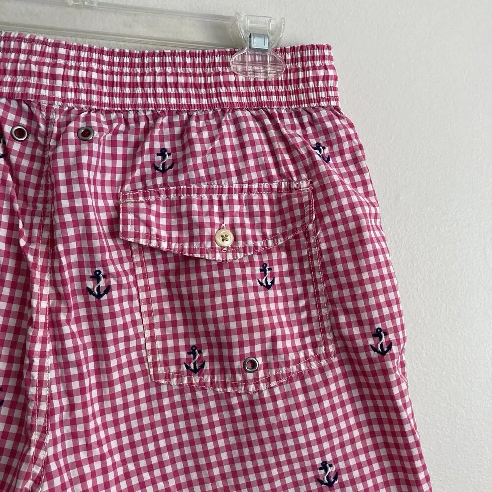 Polo Ralph Lauren Mens Pink Gingham Anchors Swim Trunks Board Shorts Large